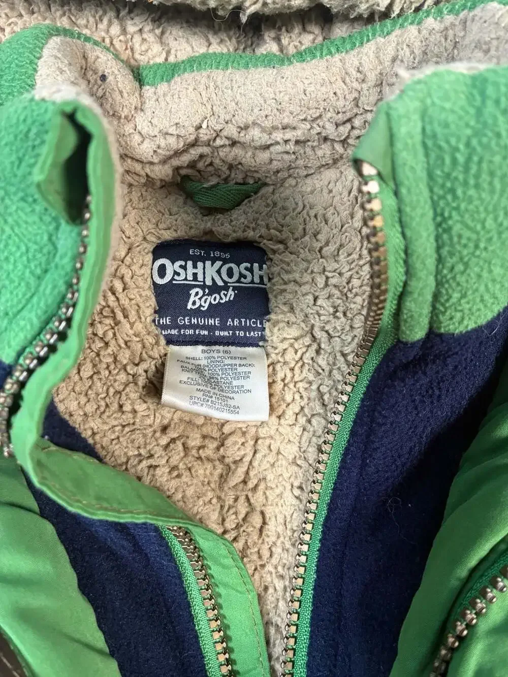 OshKosh B'gosh Boys Green Sherpa-Lined Field Jacket with Badge Detail